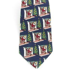 Noel Christmas Blue Santa Claus chimney Tie 56" Long